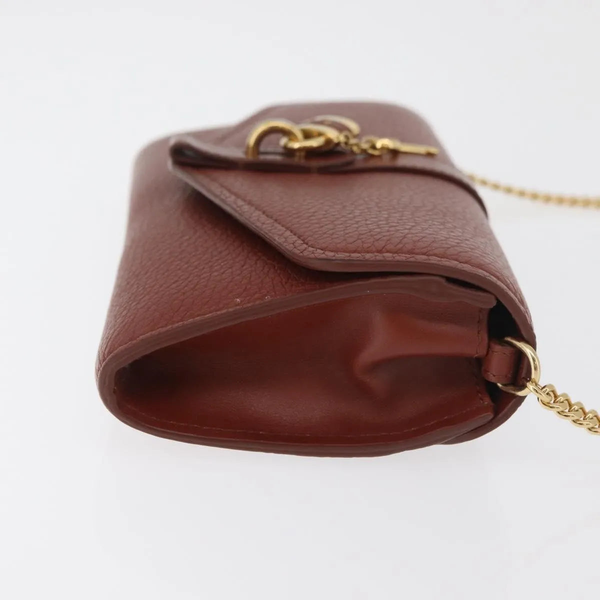 Chloe Aby Chain Leather, Brown, Leather, Shoulder Bag