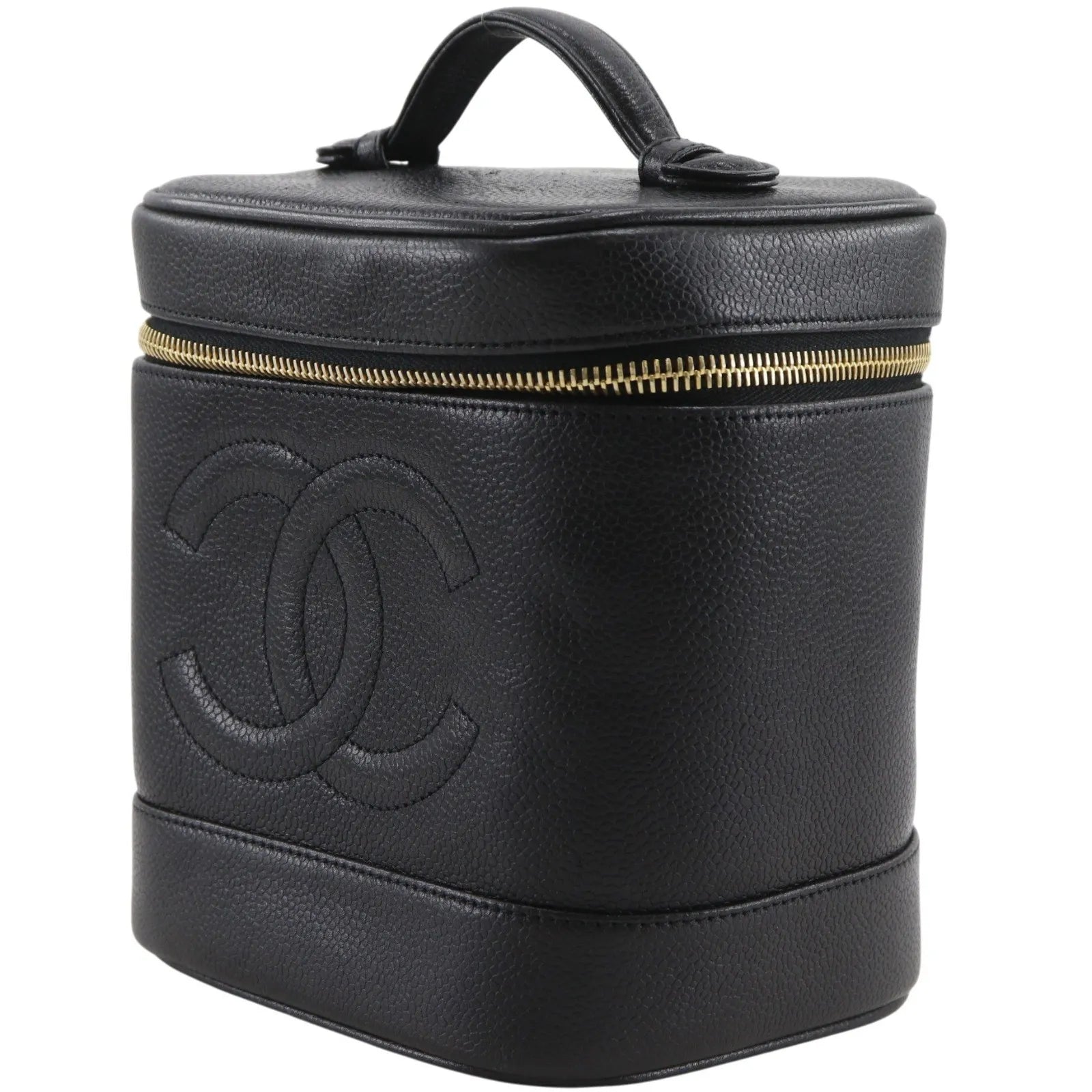 Chanel Vintage Timeless Cosmetic Case Caviar, Black, Leather, Handbag