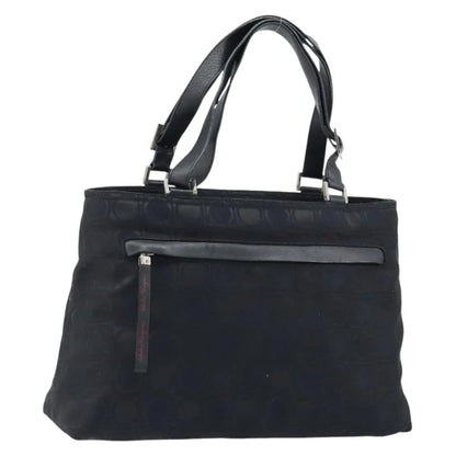 Salvatore Ferragamo Gancini Tote Gancini Canvas, Black, Nylon, Tote Bag