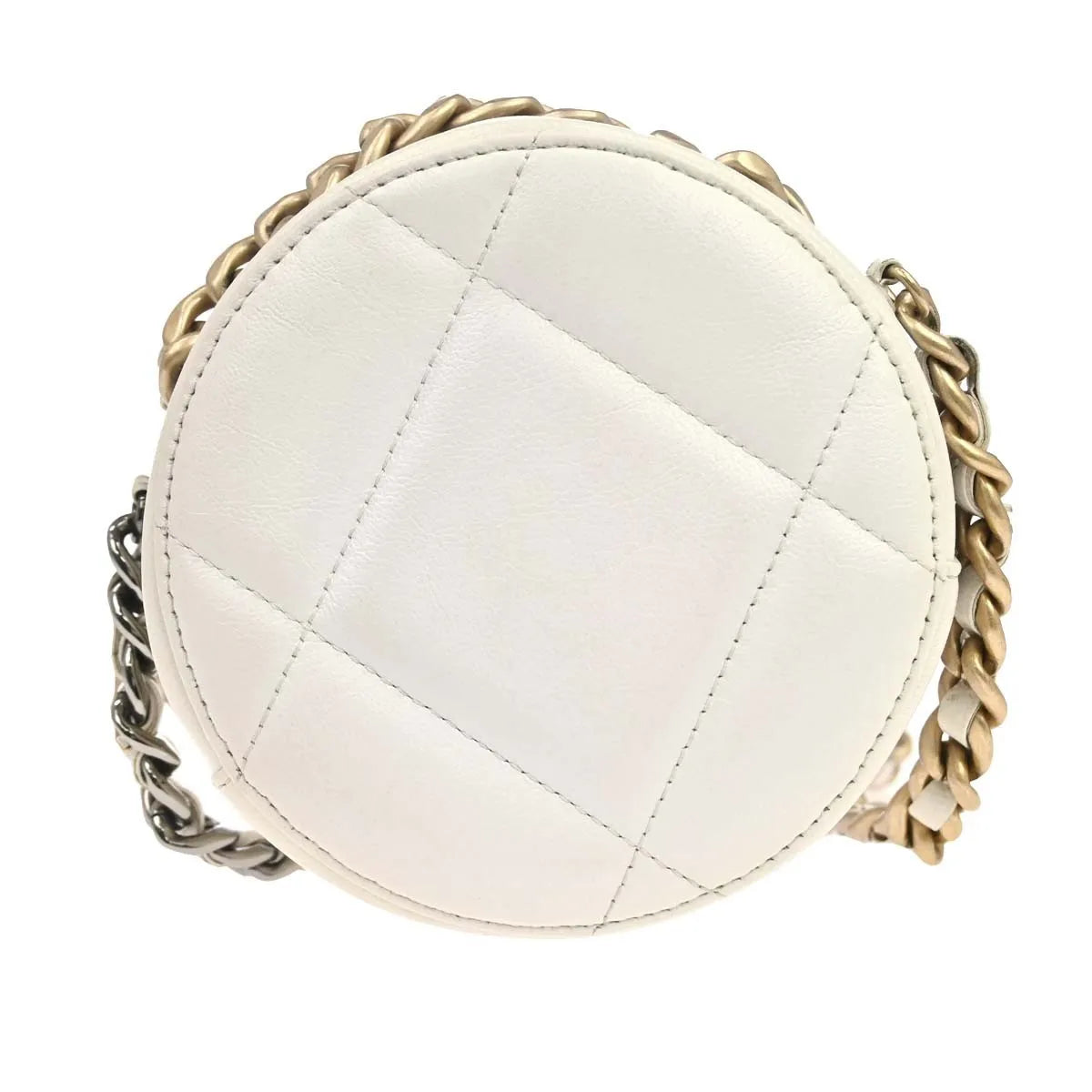 Chanel Round Clutch with Chain Quilted Lambskin, White, Leather, Clutch