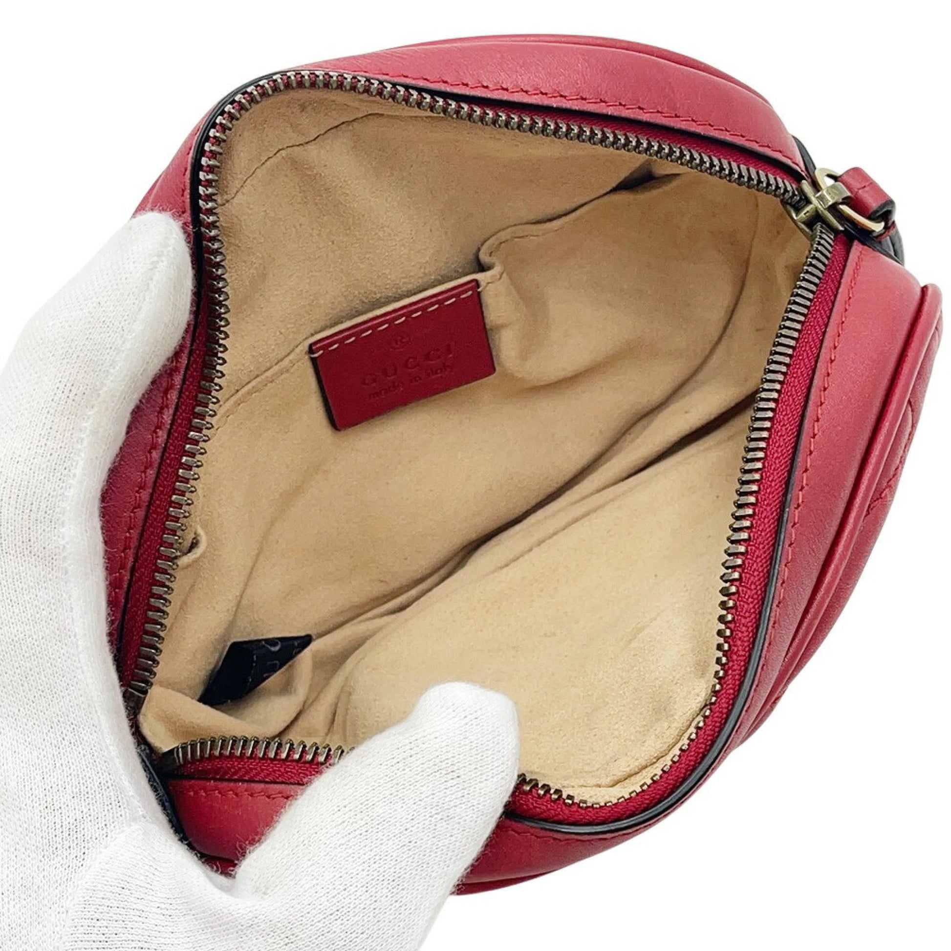 Gucci Marmont Bag Gucci Belt Quilted, Red, Leather, Clutch