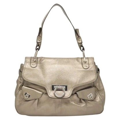 Salvatore Ferragamo Sofia Satchel Leather, Gold, Leather, Shoulder Bag