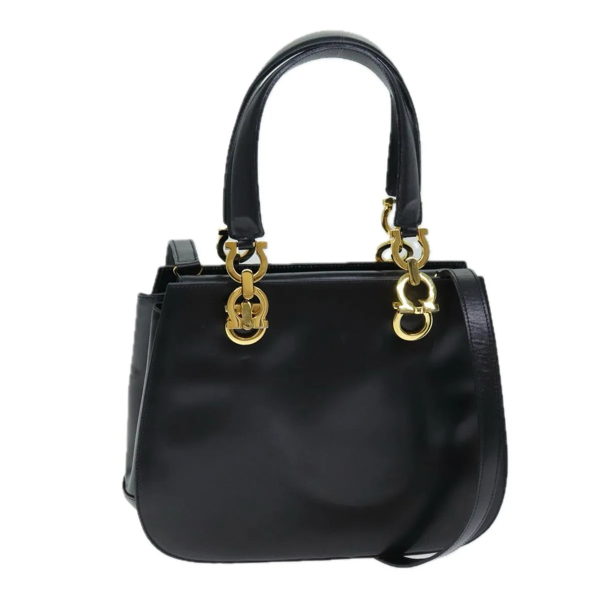 Salvatore Ferragamo Gancini Leather, Black, Leather, Handbag