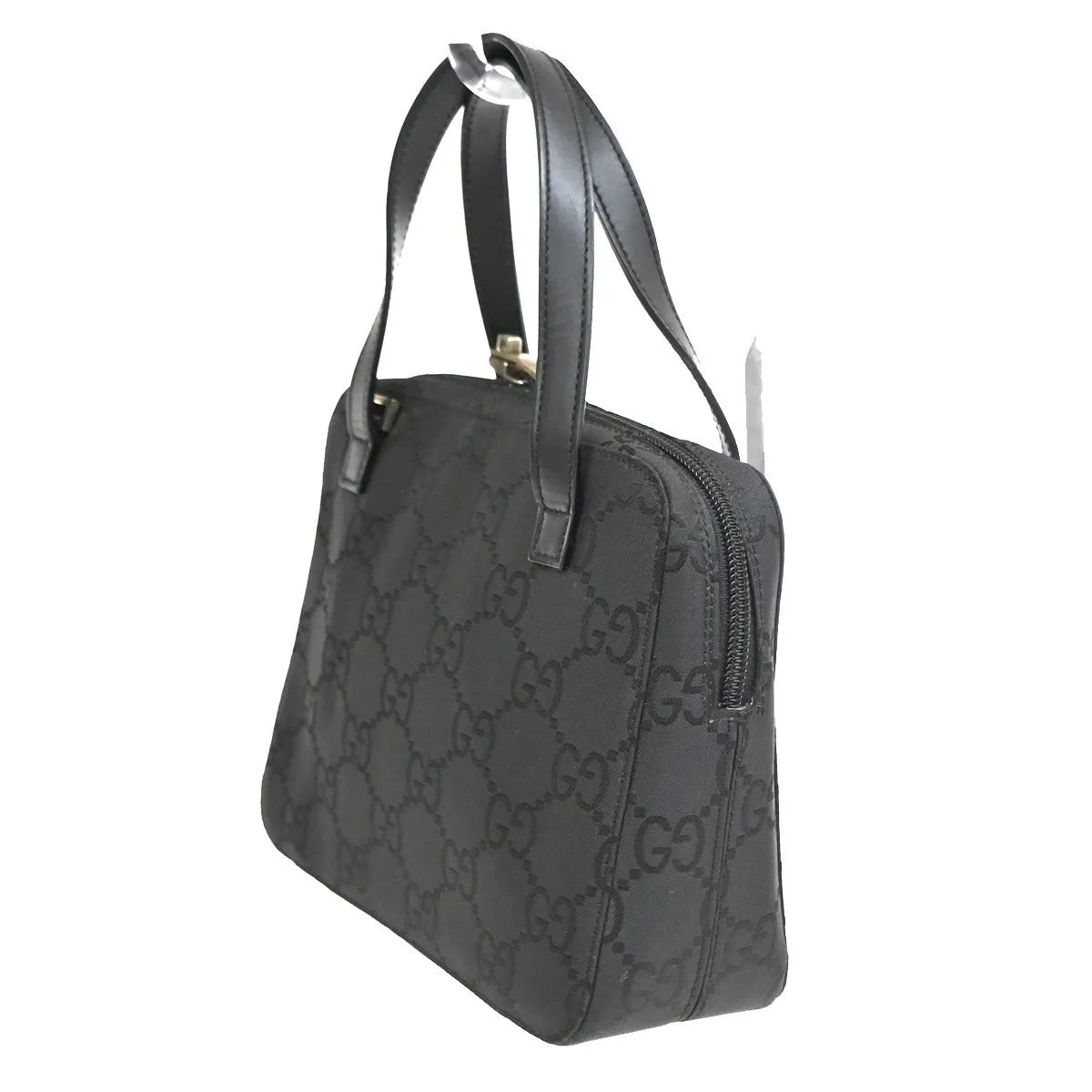 Gucci Zip Around Bowling GG Canvas and white leather, Black, Canvas, Handbag