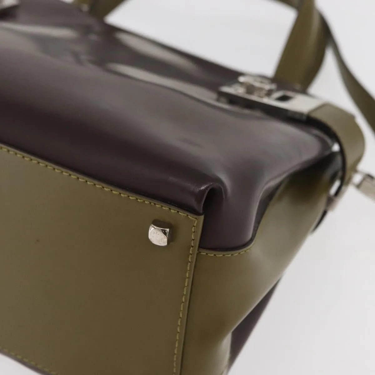 Salvatore Ferragamo Double Gancini Side Buckle Tote Patent Leather, Brown, Patent Leather, Handbag