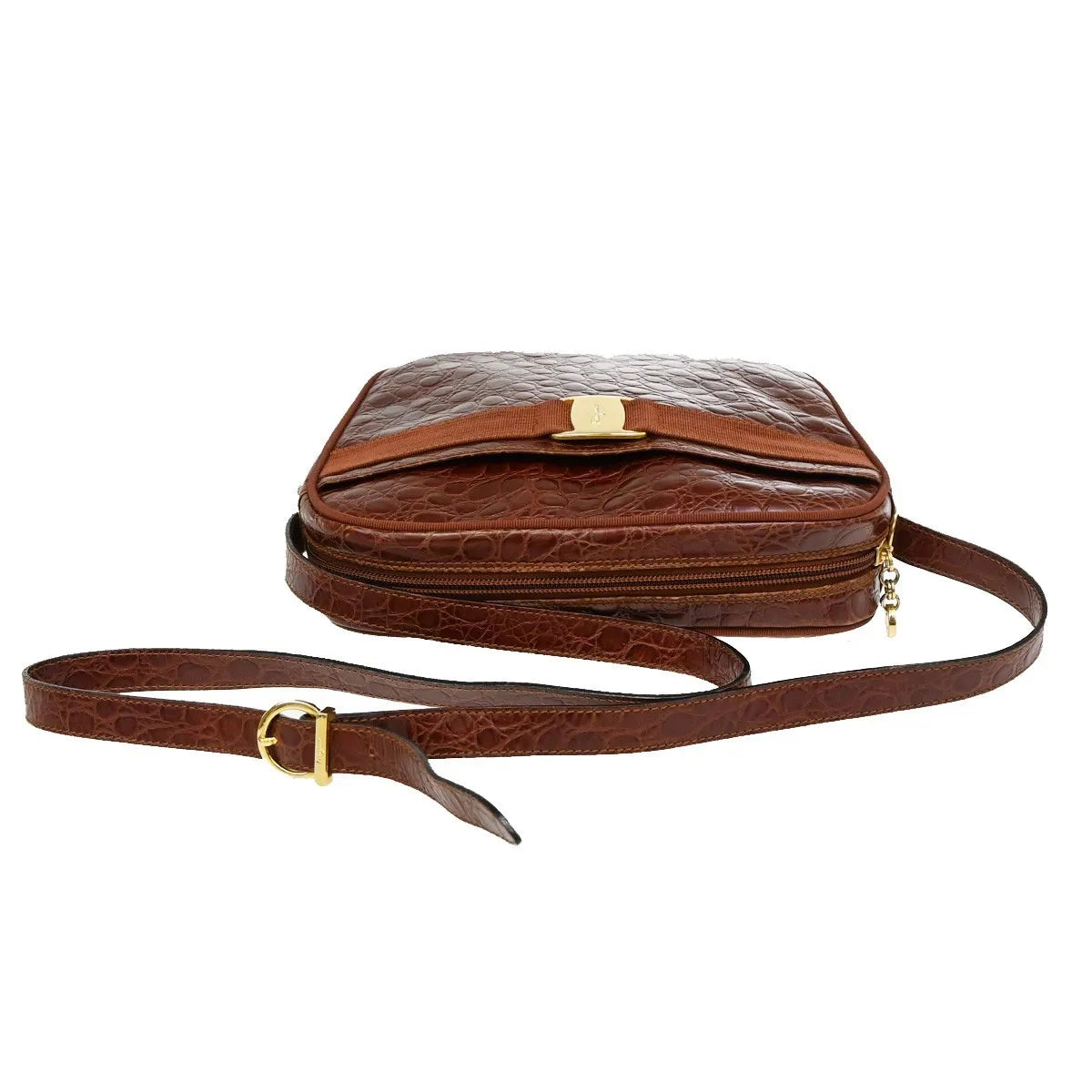 Salvatore Ferragamo Vala Leather, Brown, Leather, Shoulder Bag