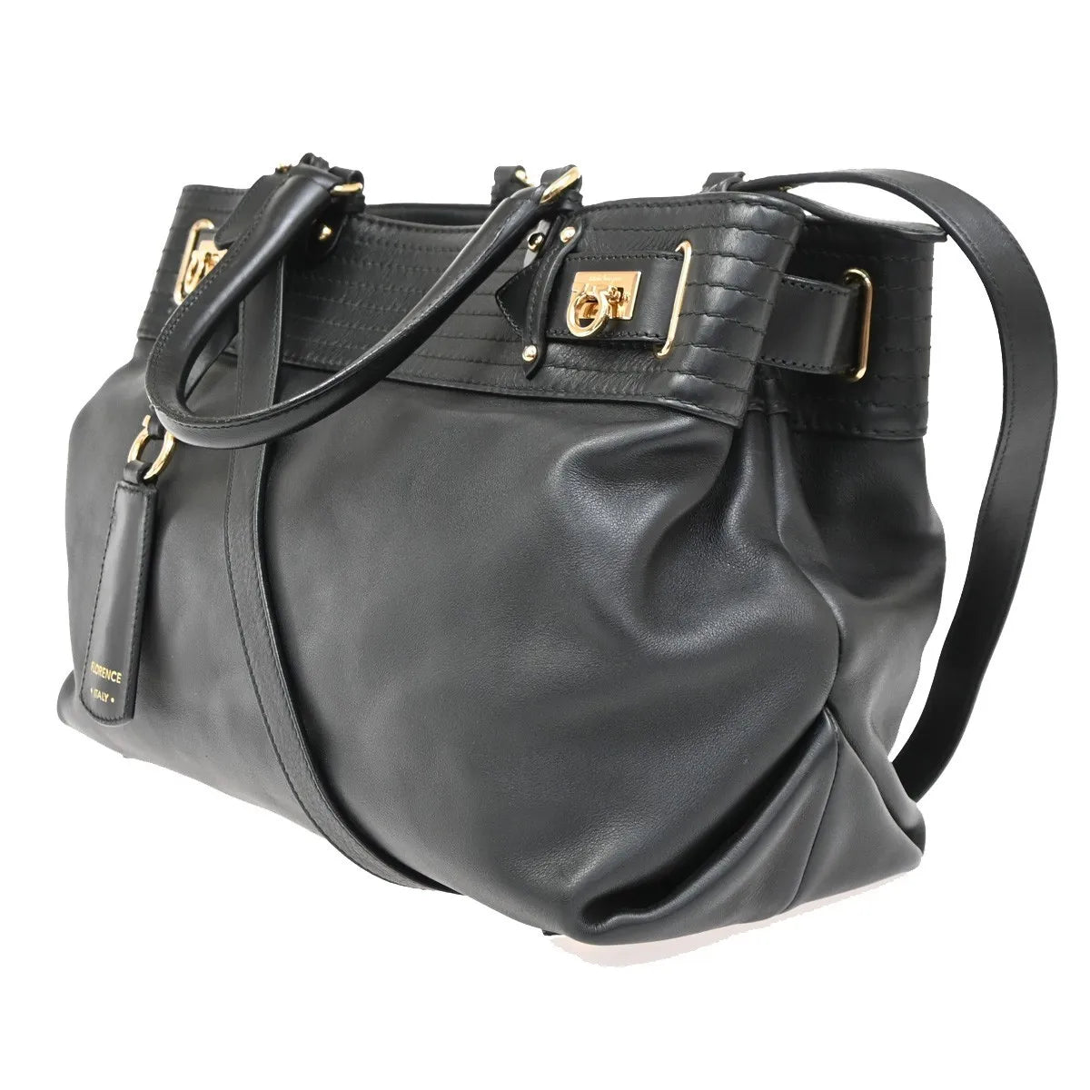Salvatore Ferragamo Gancini Tote Leather, Black, Leather, Tote Bag