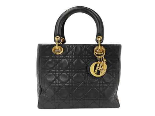 Christian Dior Vintage Lady Dior Leather, Black, Leather, Handbag