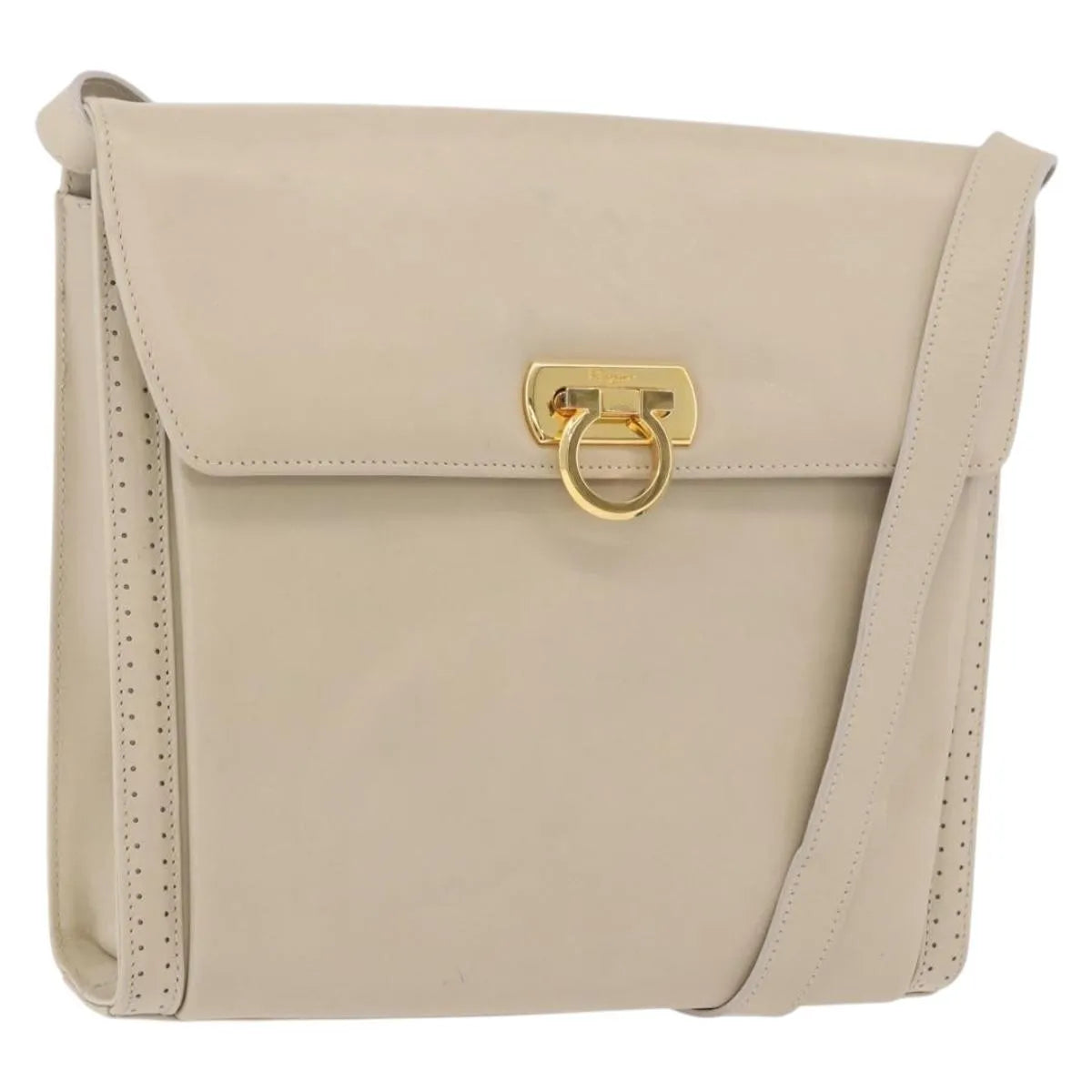 Salvatore Ferragamo Gancini Leather, Beige, Leather, Shoulder Bag