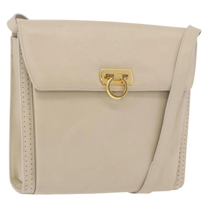Salvatore Ferragamo Gancini Leather, Beige, Leather, Shoulder Bag