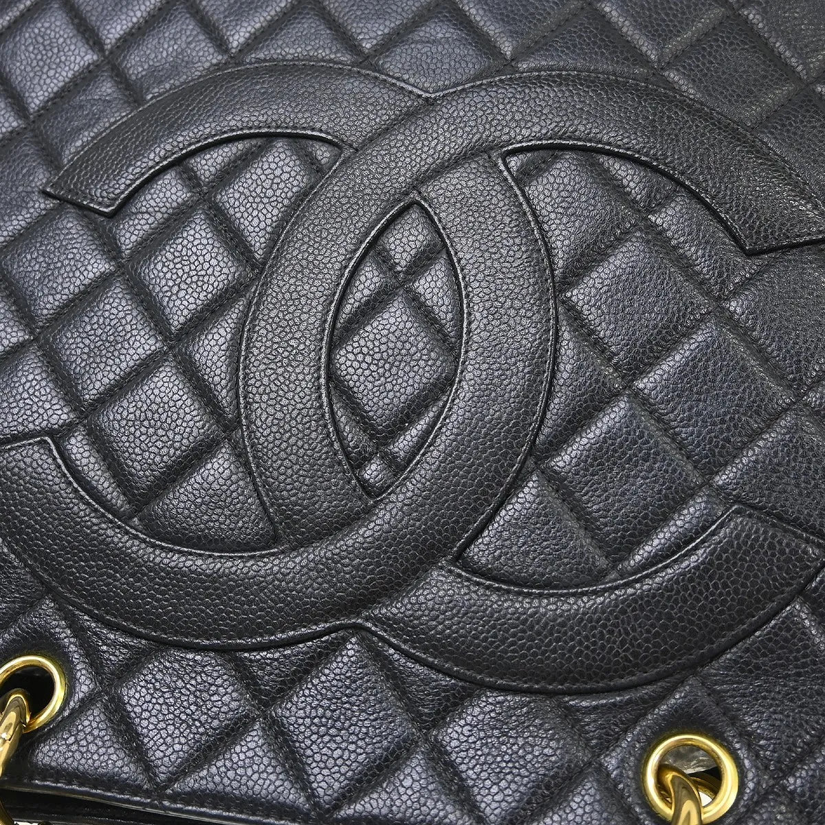 Chanel Vintage Grand Shopping Tote Quilted Caviar, Black, Leather, Tote Bag