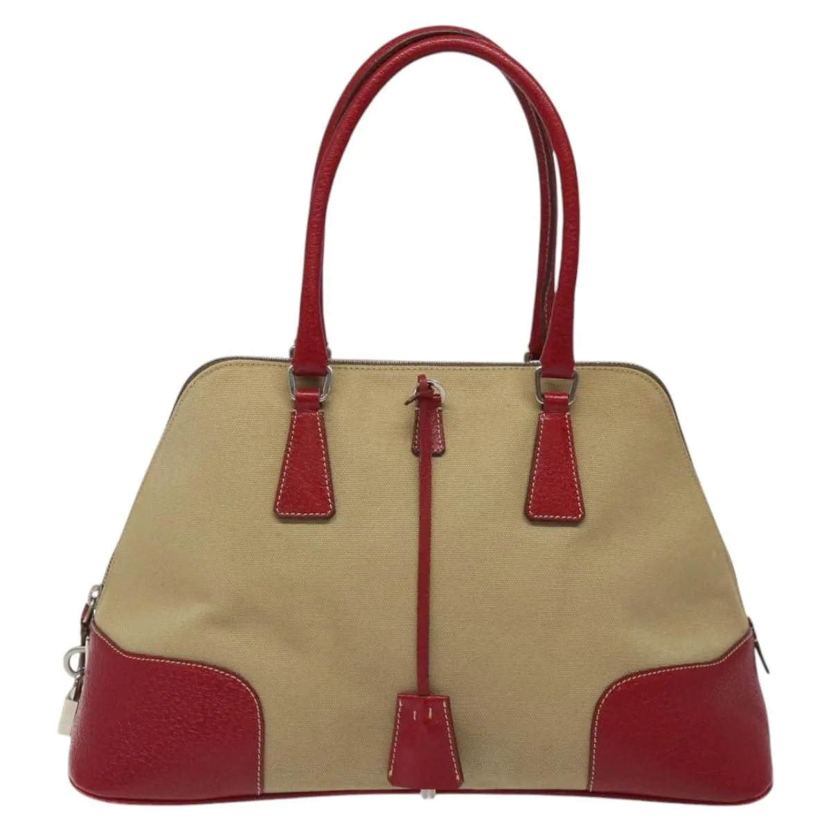 Prada Promenade Tote Canvas and Leather, Beige, Canvas, Shoulder Bag