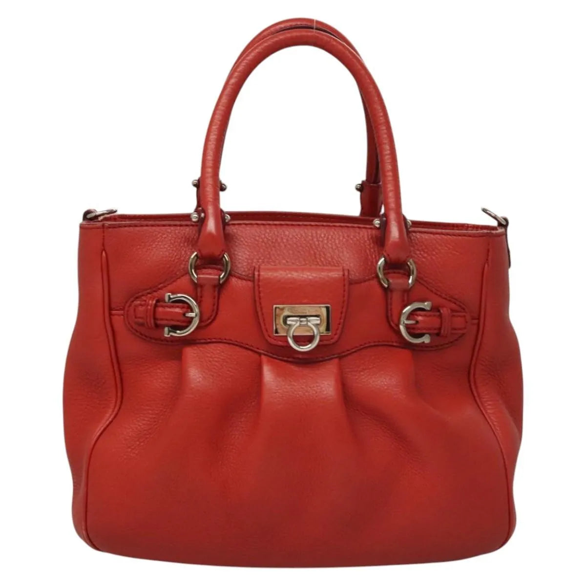 Salvatore Ferragamo Gancini Handle Tote Leather, Red, Leather, Handbag