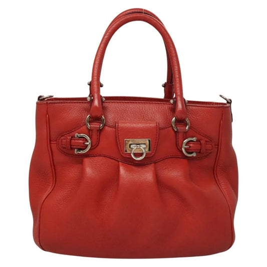 Salvatore Ferragamo Gancini Handle Tote Leather, Red, Leather, Handbag