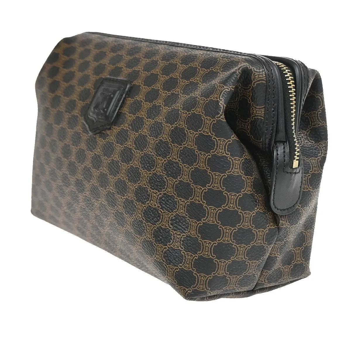 Celine Vintage Toiletry Macadam Coated Canvas, Brown, Canvas, Clutch