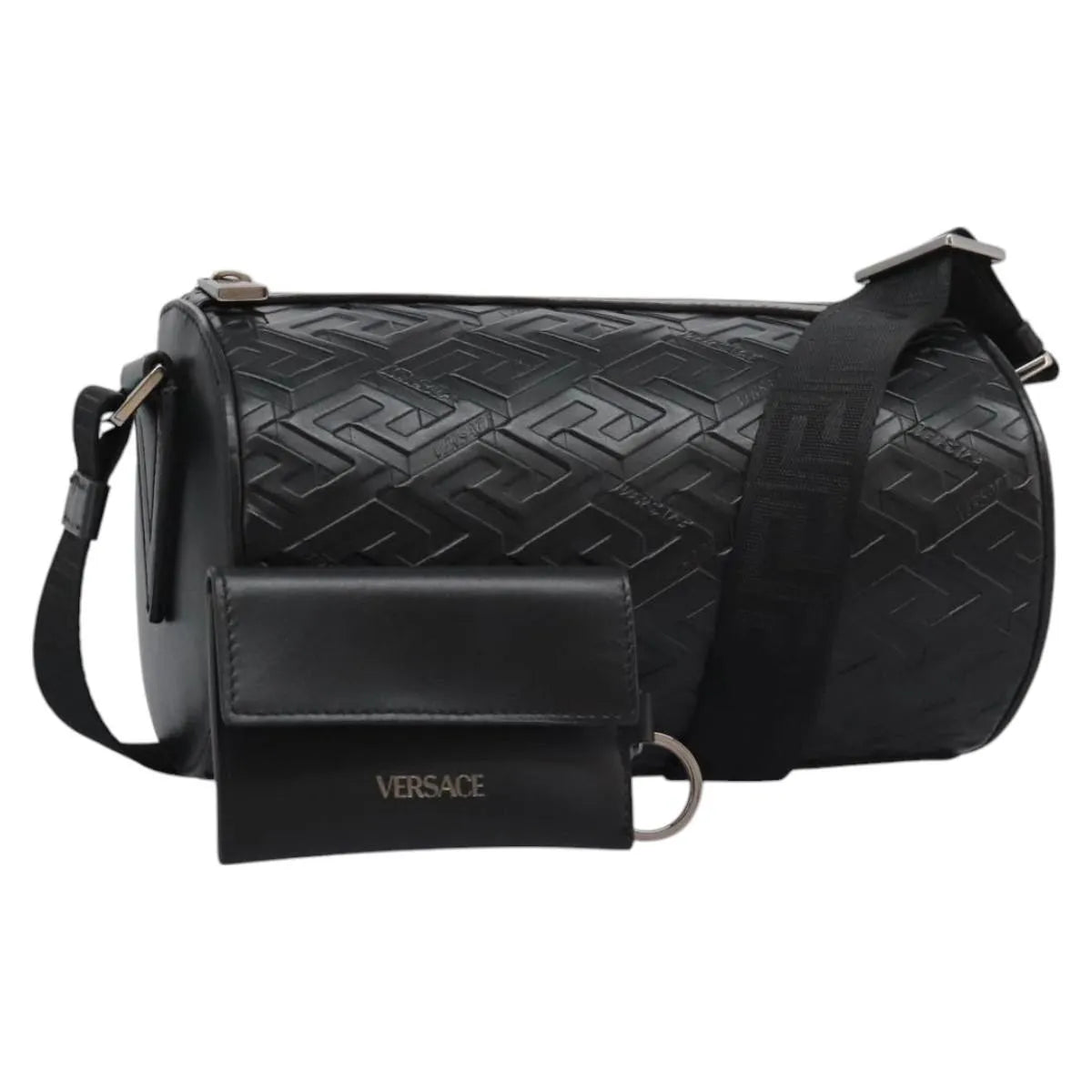 Versace La Greca Leather, Black, Leather, Shoulder Bag