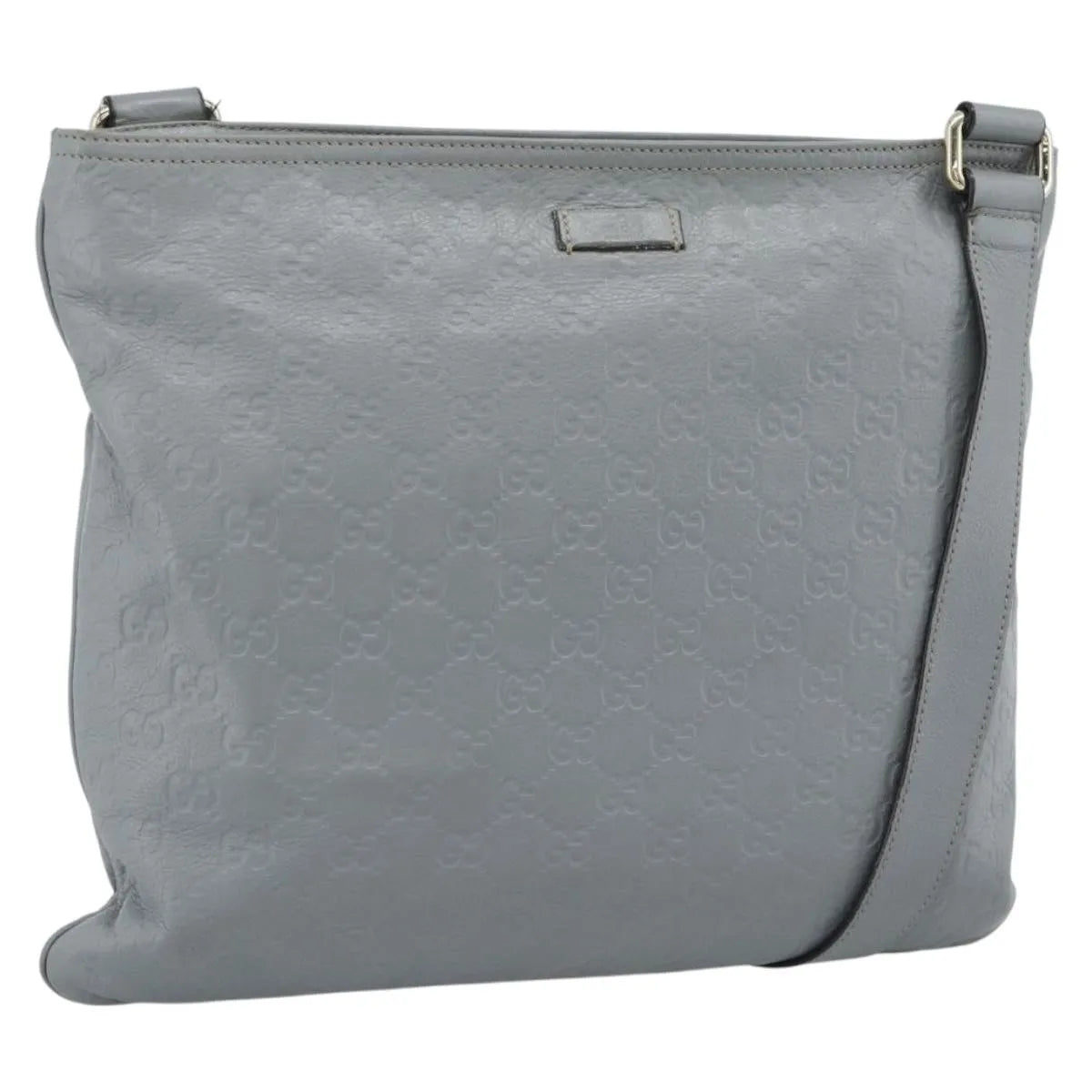Gucci Zip Top Messenger Guccissima Leather, Gray, Canvas, Shoulder Bag