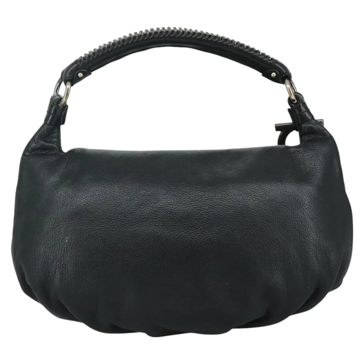 Salvatore Ferragamo Gancini Leather, Black, Leather, Handbag