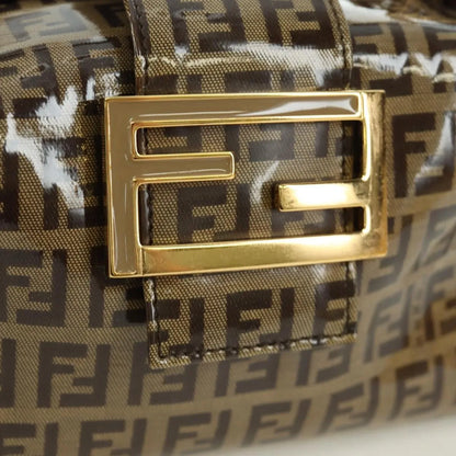 Fendi Mamma Baguette Zucca patent leather, Brown, Canvas, Shoulder Bag