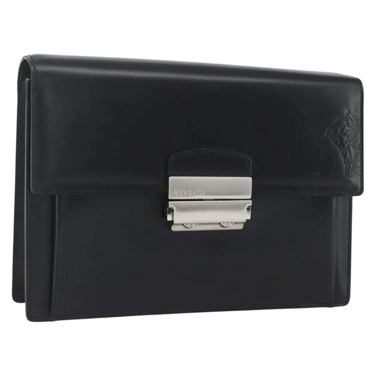 Versace Vintage Clutch Leather, Black, Leather, Clutch