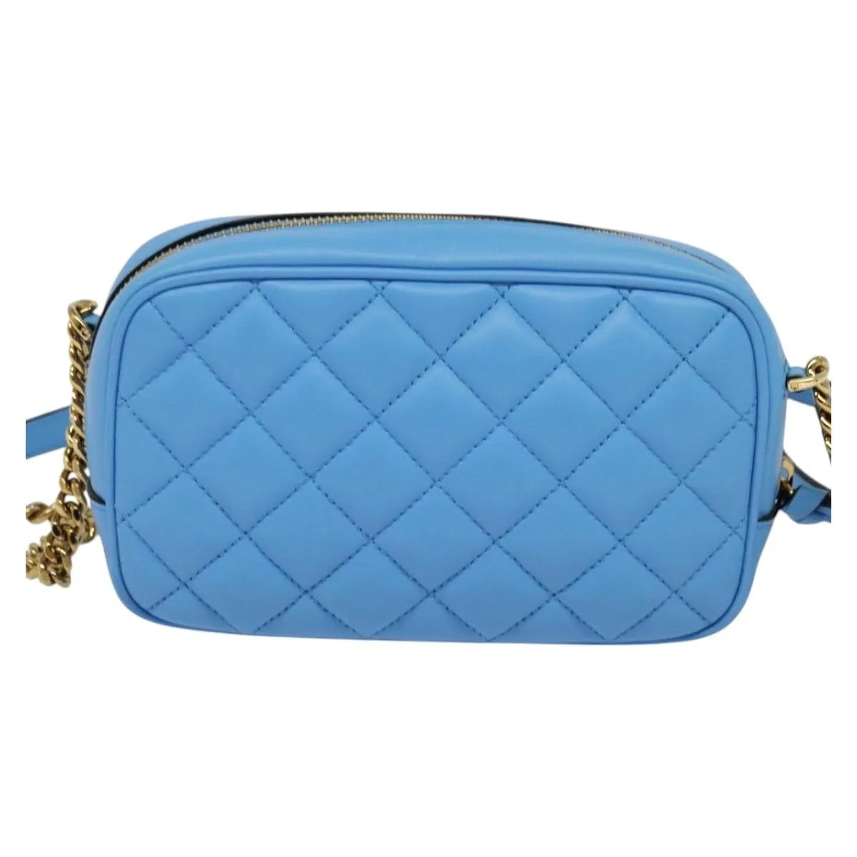 Versace Medusa Icon Front Slip Pocket Camera Quilted Leather, Blue, Leather, Shoulder Bag