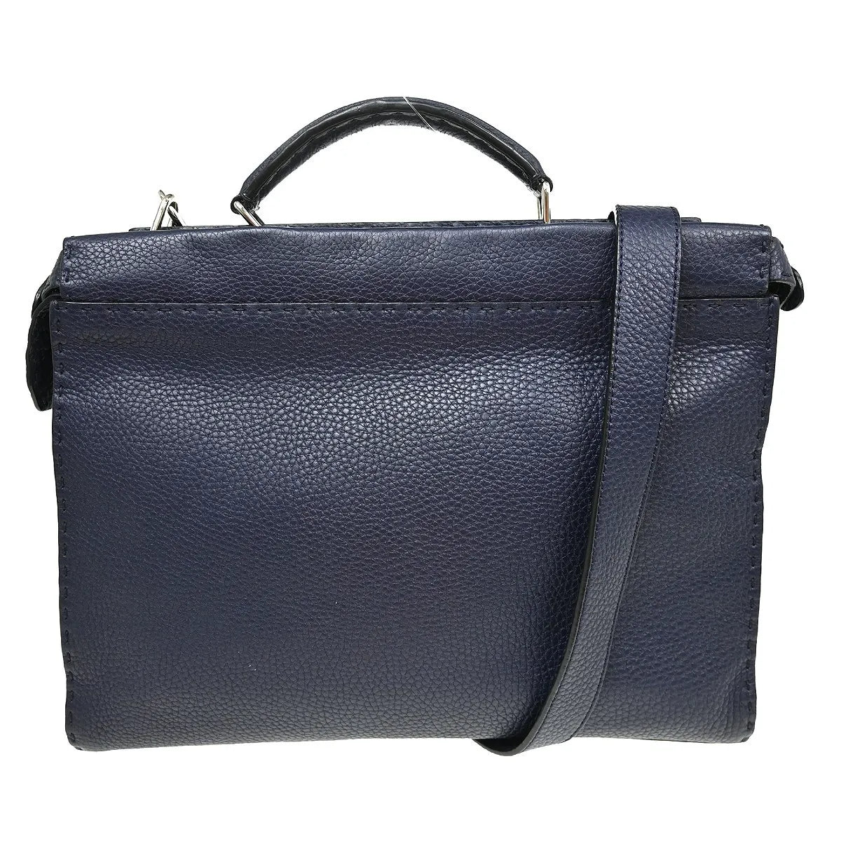Fendi Selleria Peekaboo Fit Leather, Navy, Leather, Handbag