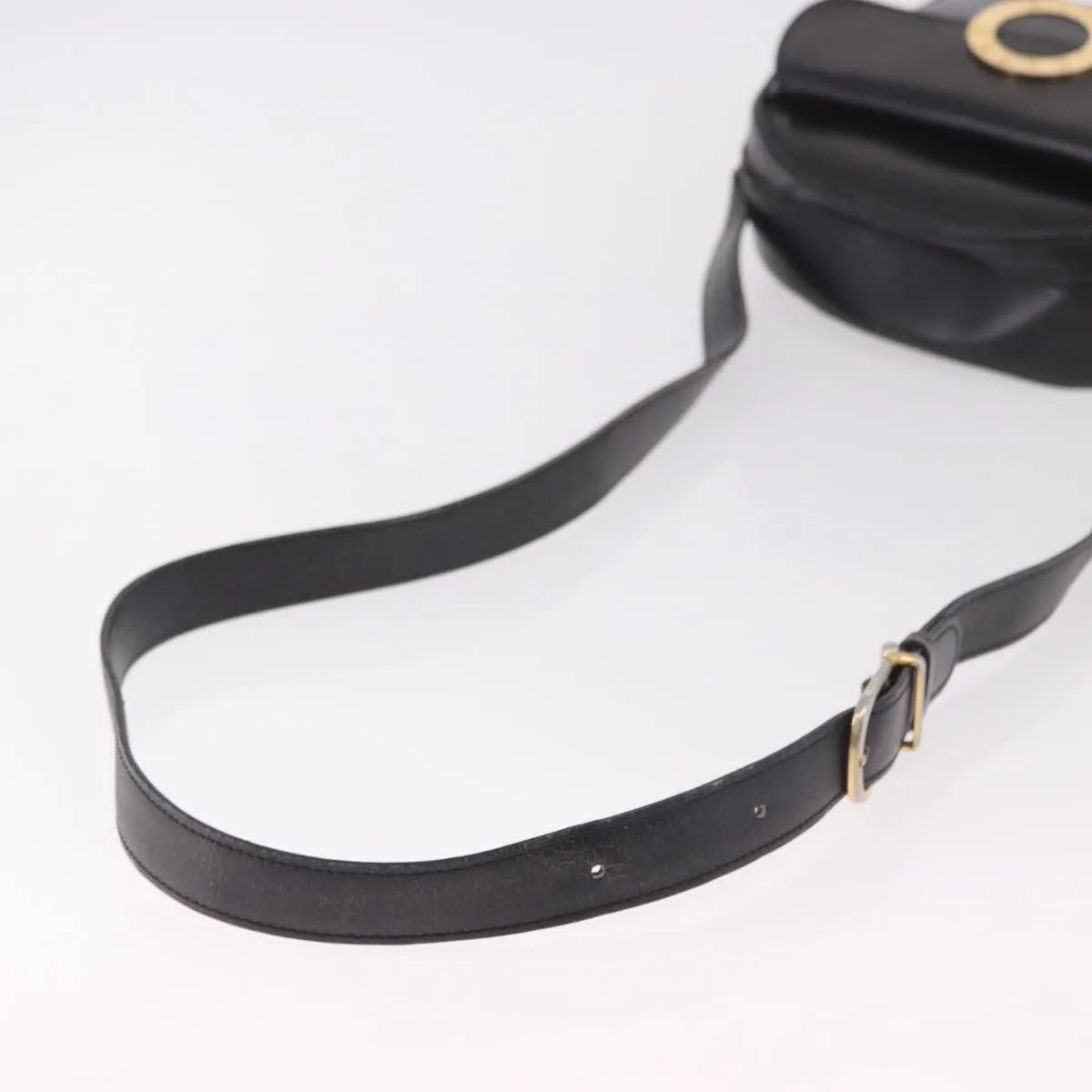 Celine Vintage Circle Logo Leather, Black, Leather, Shoulder Bag