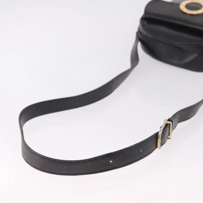 Celine Vintage Circle Logo Leather, Black, Leather, Shoulder Bag