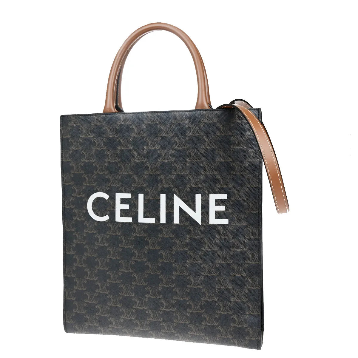 Celine Vertical Cabas Tote Triomphe Coated Canvas, Brown, Canvas, Tote Bag