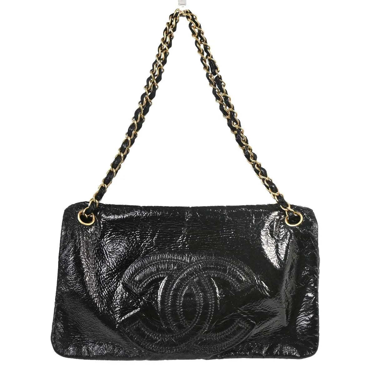 Chanel Rock and Chain Flap Patent Vinyl, Black, Patent Leather, Shoulder Bag