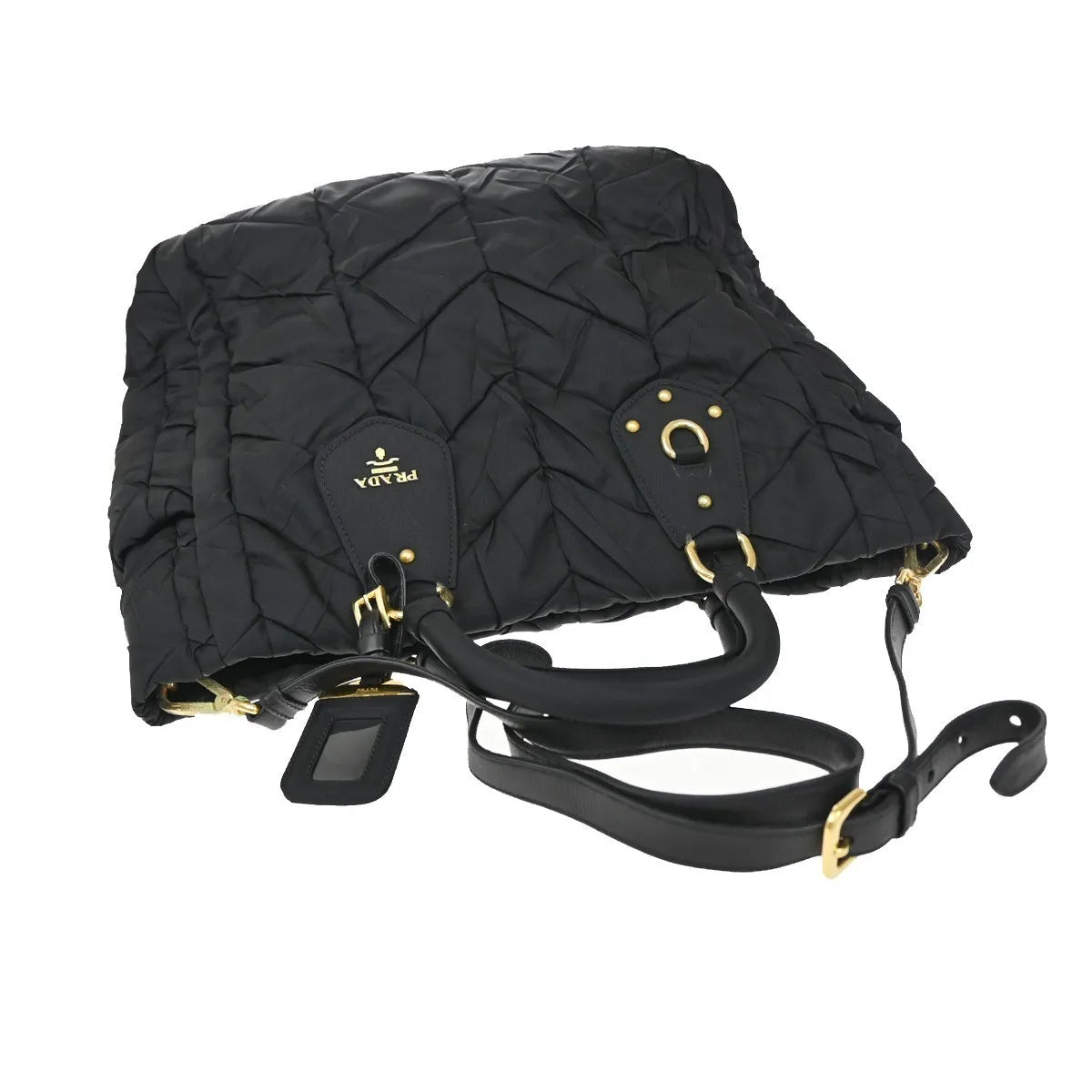 Prada Convertible Side Pocket Tote Chevron Tessuto, Black, Nylon, Tote Bag