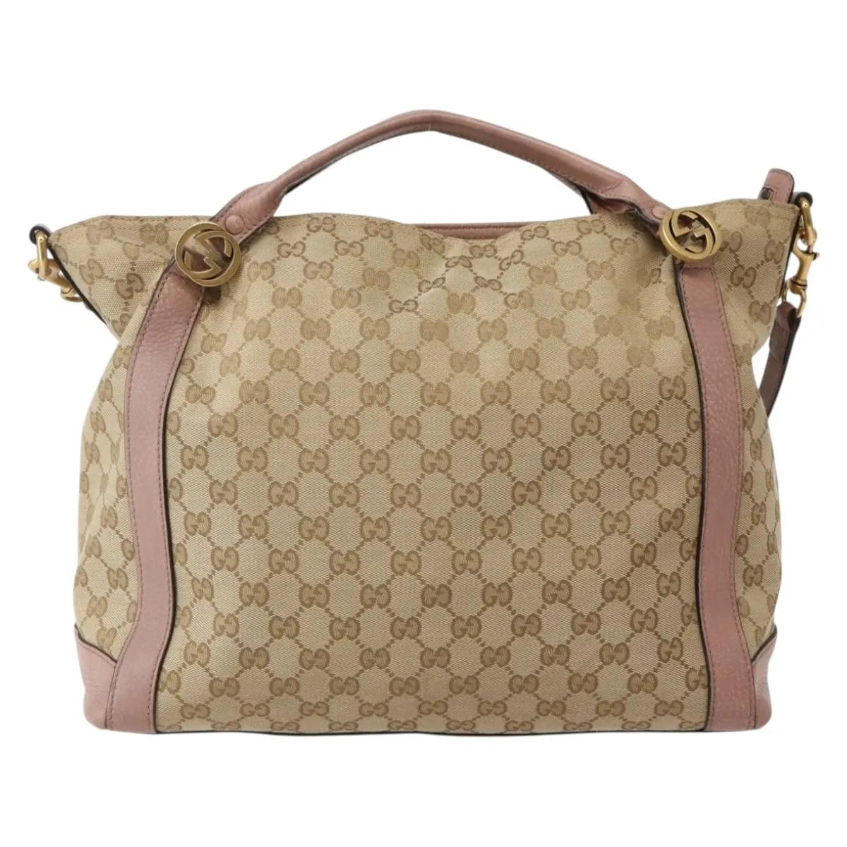 Gucci Vintage Interlocking G Canvas and Leather, Beige, Canvas, Handbag
