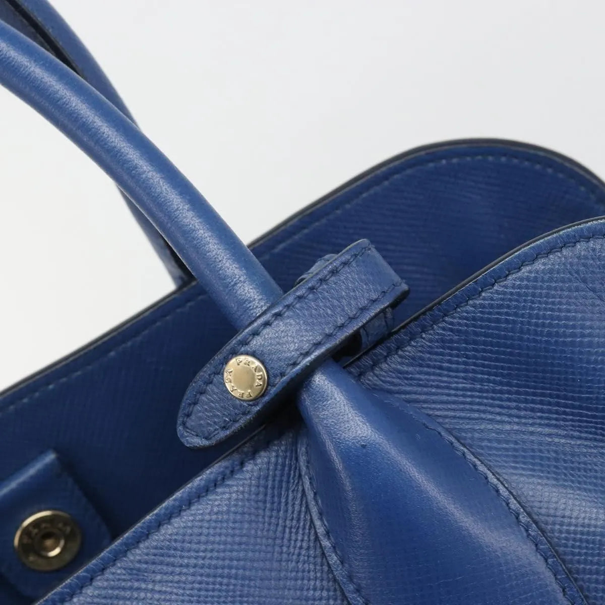 Prada Cuir Promenade Front Zip Tote Leather, Blue, Leather, Handbag