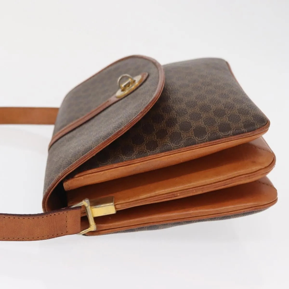 Celine Vintage Macadam Canvas and Leather, Brown, Canvas, Shoulder Bag