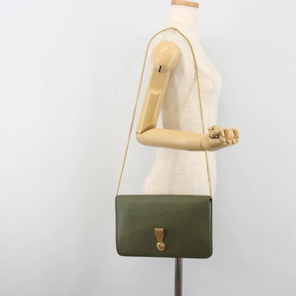 Christian Dior Vintage Chain Flap Leather, Green, Leather, Shoulder Bag