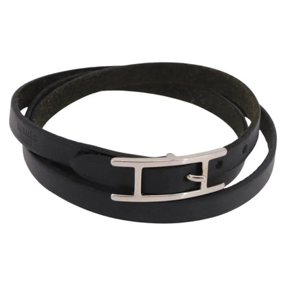 Hermes Hapi 3 Leather with Metal, Black, Leather, Bracelet