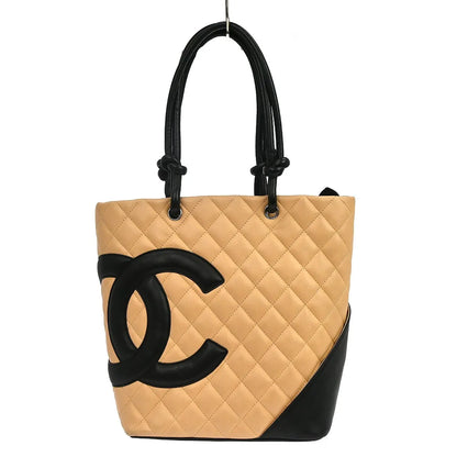 Chanel Cambon Tote Quilted Leather, Beige, Leather, Tote Bag