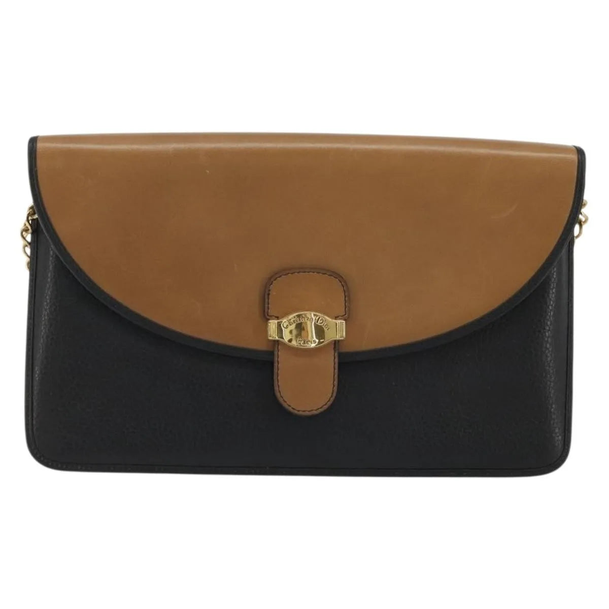 Christian Dior Vintage Chain Flap Leather, Black, Leather, Shoulder Bag
