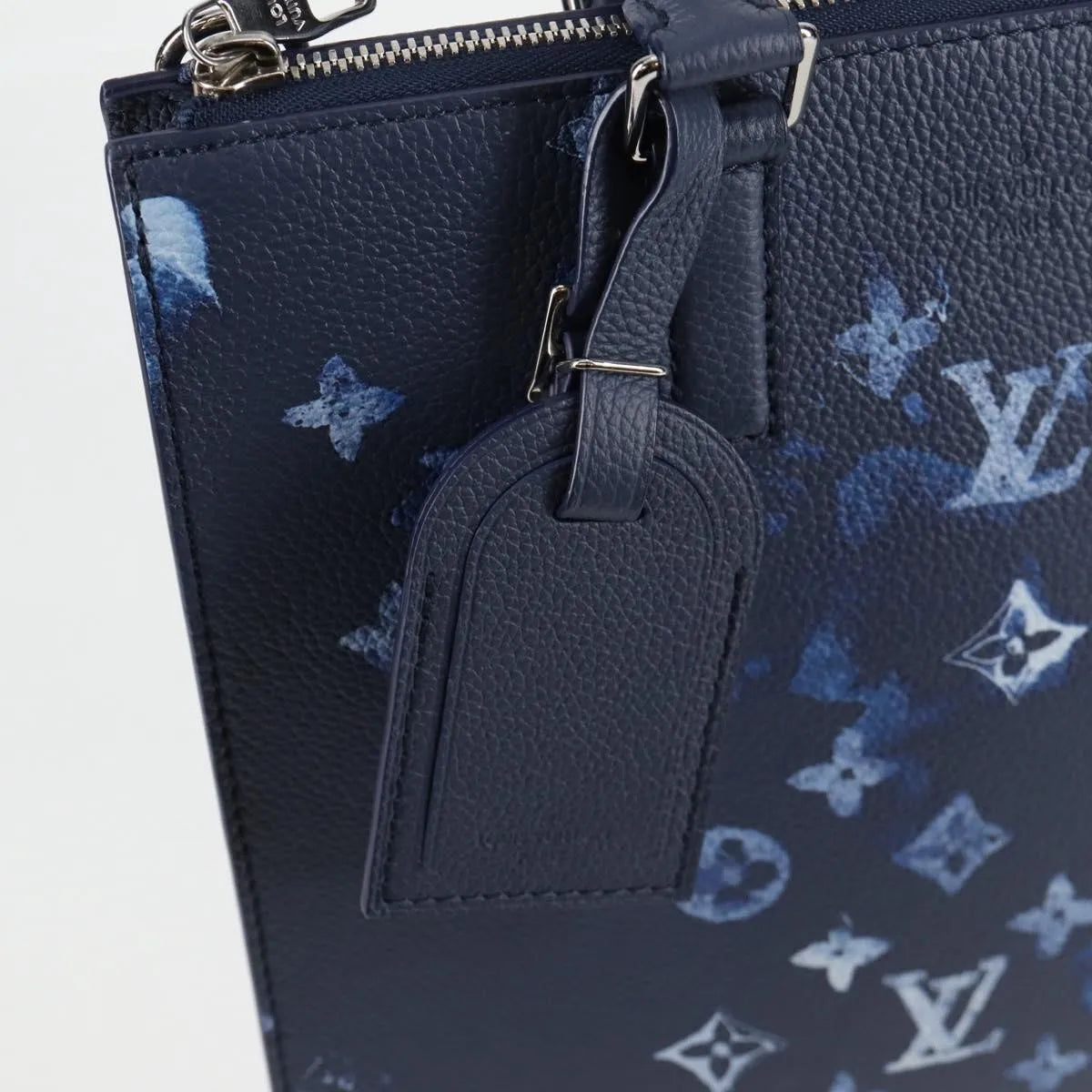 Louis Vuitton Sac Plat Zipped Limited Edition Monogram Ink Watercolor Leather, Blue, Canvas, Handbag