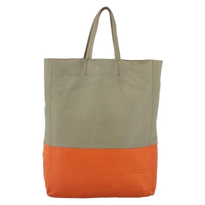 Celine Vertical Bi-Cabas Tote Leather, Beige, Leather, Tote Bag