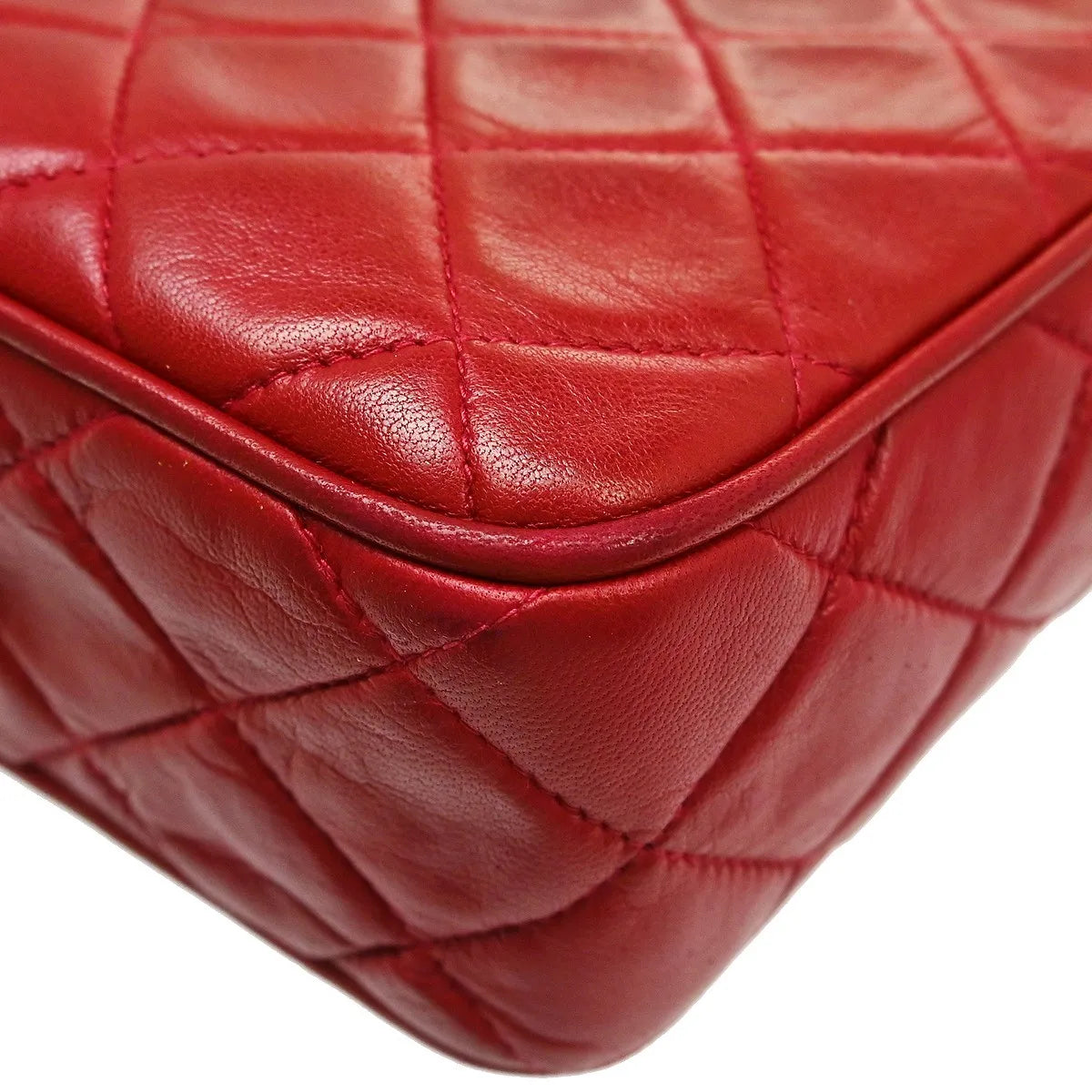 Chanel Vintage Front Pocket Camera Quilted Lambskin, Red, Leather, Shoulder Bag
