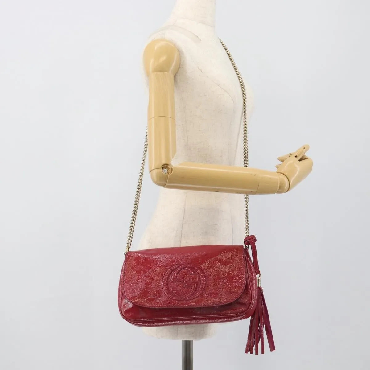 Gucci Soho Chain Patent, Pink, Patent Leather, Shoulder Bag