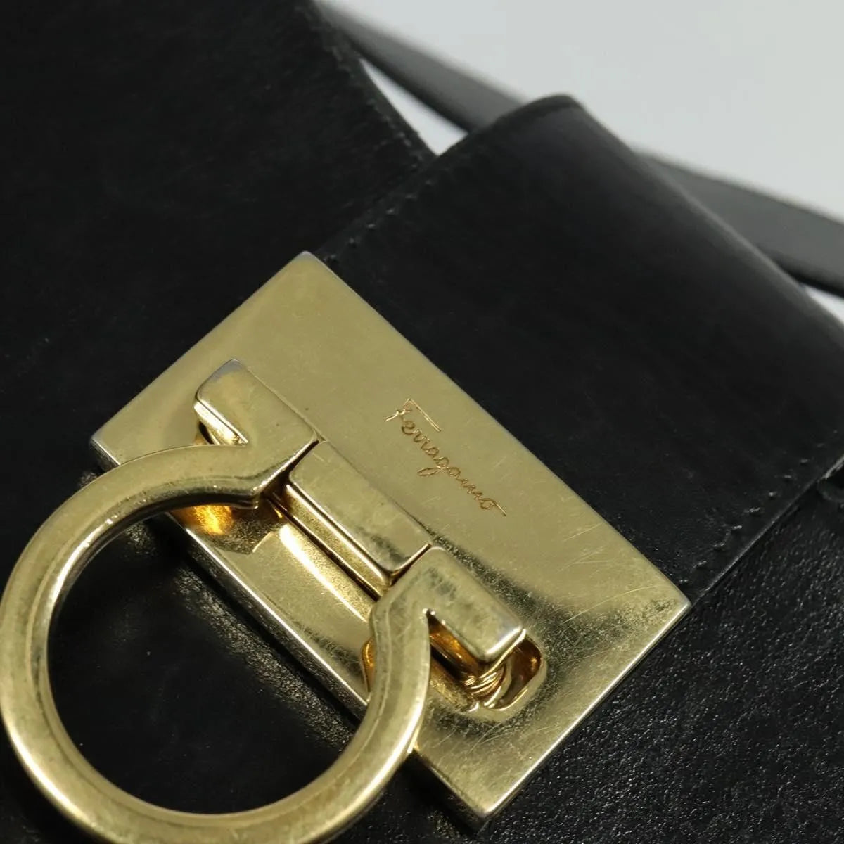 Salvatore Ferragamo Gancio Flap Hobo Leather, Black, Leather, Shoulder Bag