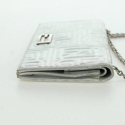 Fendi Wallet on Chain Logo Embossed Leather, Silver, Leather, Wallet