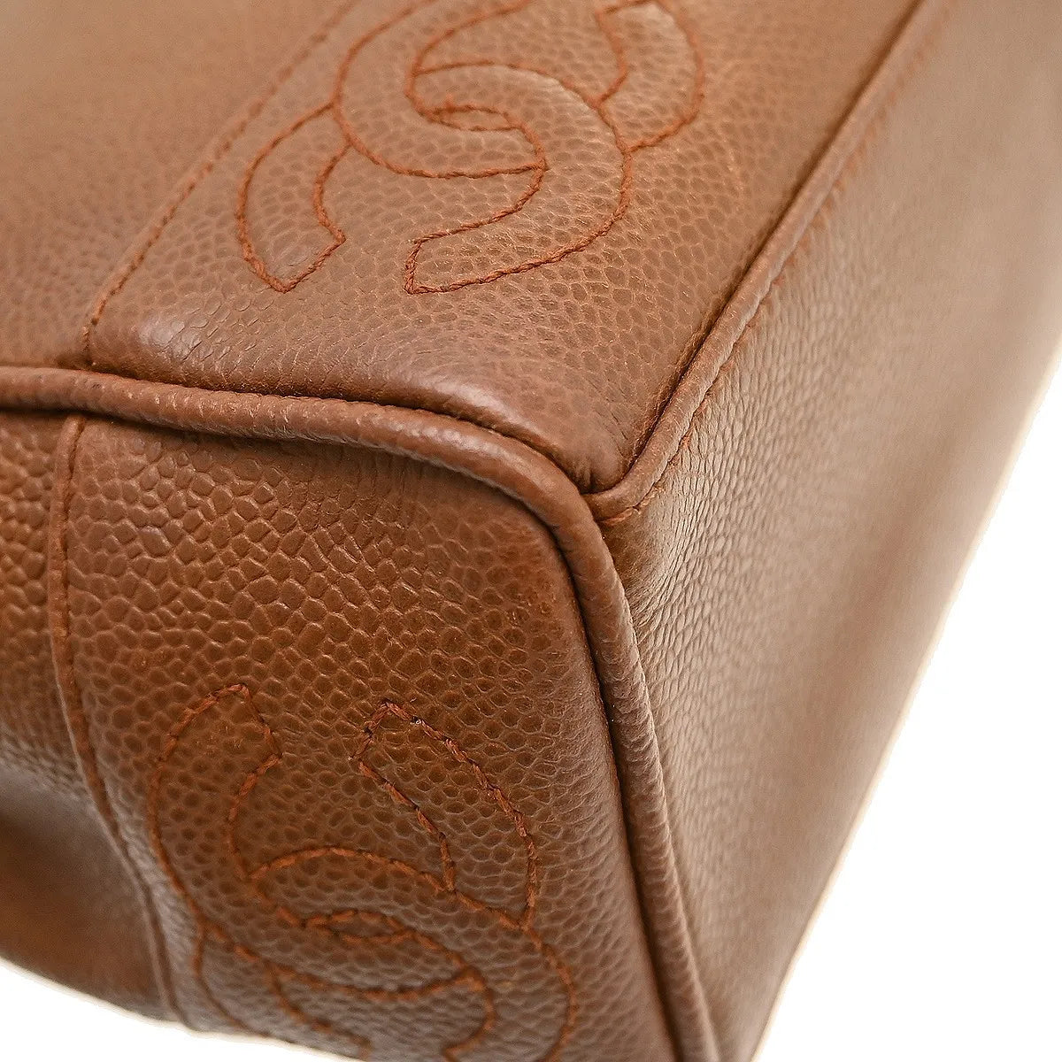 Chanel Vintage Stitched CC Caviar, Brown, Leather, Shoulder Bag