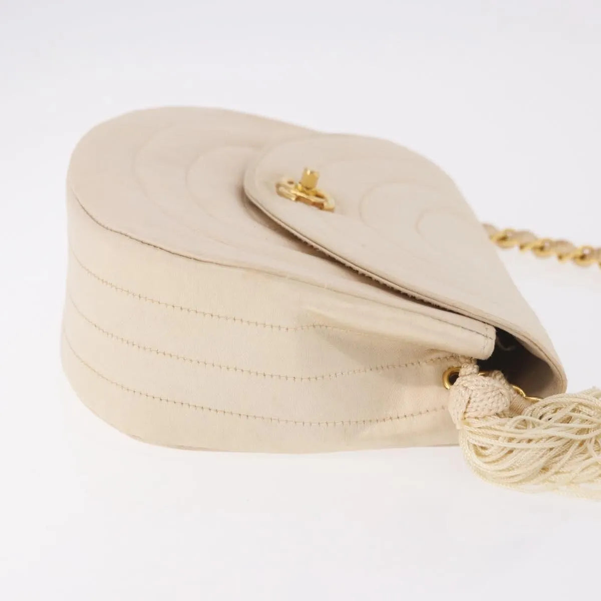 Chanel Vintage Round Flap Satin, Beige, Satin, Shoulder Bag