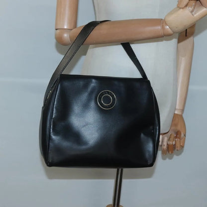 Celine Circle Logo Leather, Black, Leather, Handbag