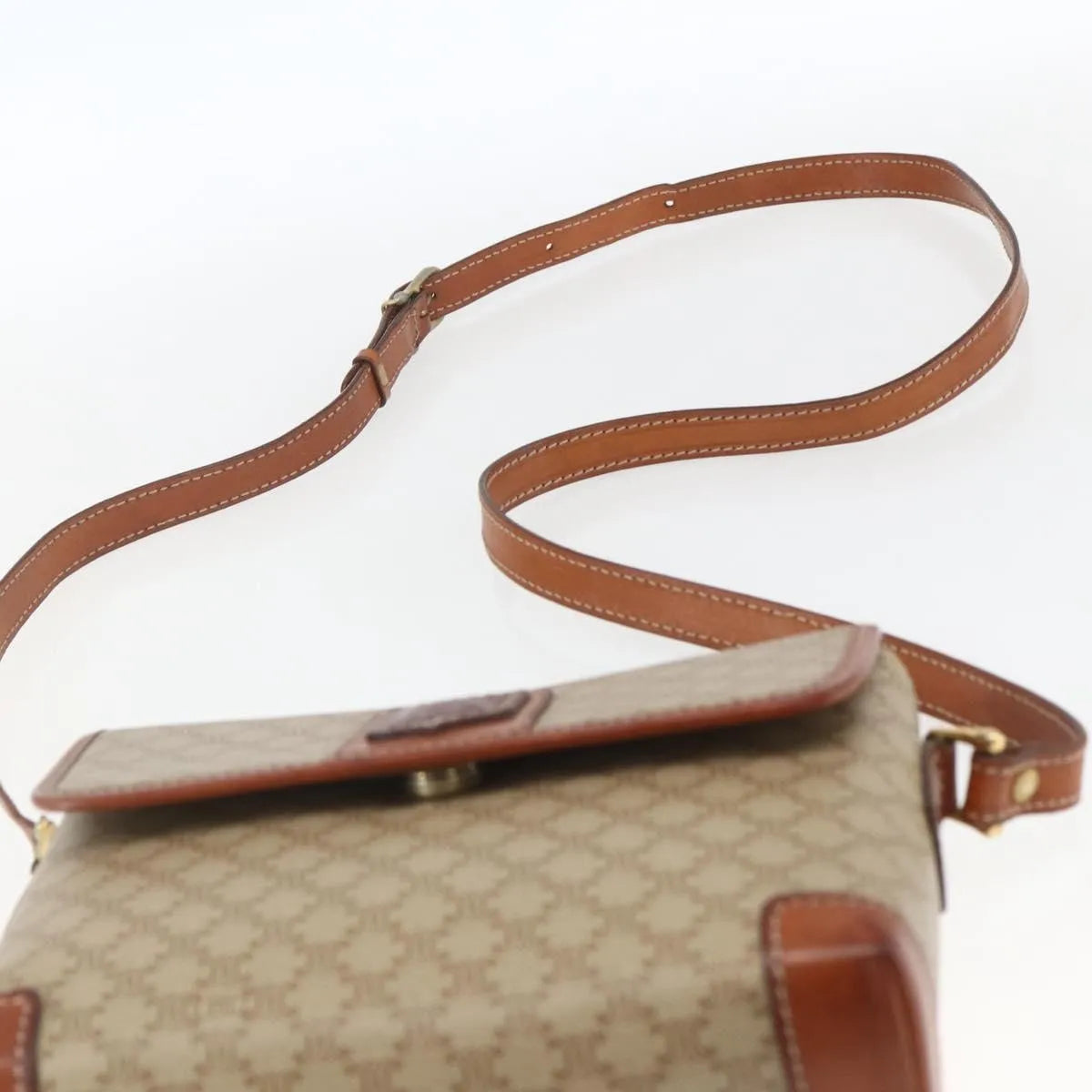Celine Vintage Macadam Canvas and Leather, Beige, Canvas, Shoulder Bag