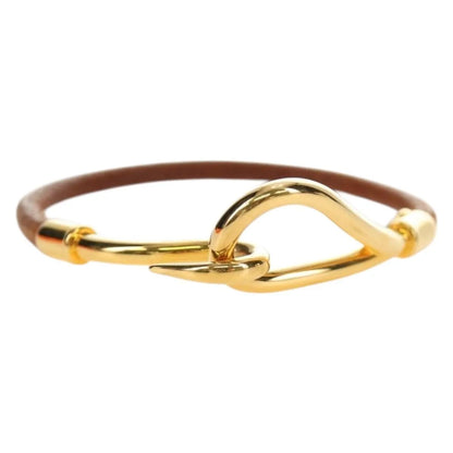 Hermes Jumbo Hook Braided Leather and Metal, Brown, Leather, Bracelet