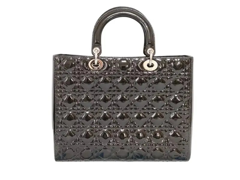Christian Dior Lady Dior Patent, Black, Patent Leather, Handbag
